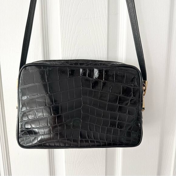 Sondra Roberts Vintage Black Leather Croc Embossed Rectangular Box Crossbody Bag - Picture 4 of 16